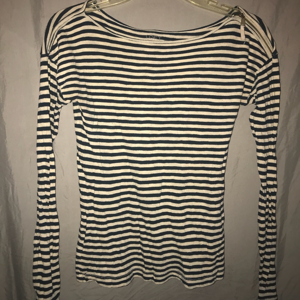 Ann Taylor LOFT navy blue and beige striped top